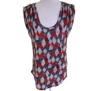 Joie Knit Scoop Neck Top in Tribal Red Print S